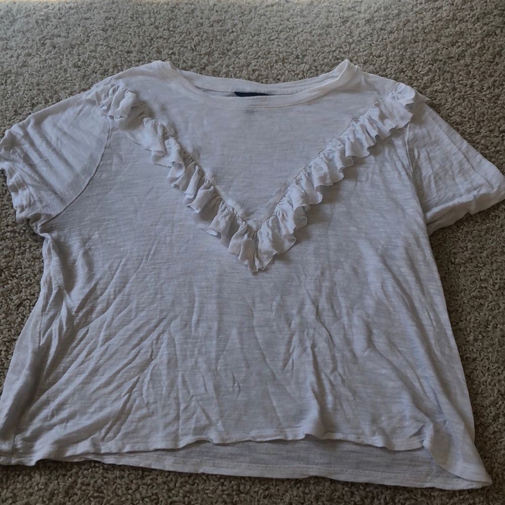 white ruffled cropped shirt